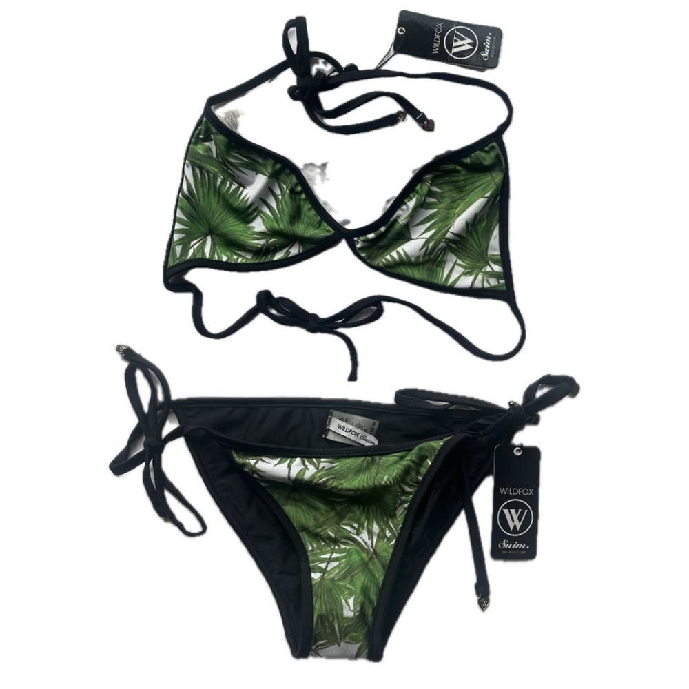 Wildfox Reversible Black and Palm Leaf Bikini